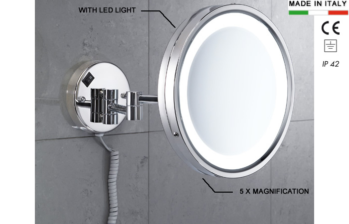 h10737-Magnifying  5X mirror with LED light  in stainless steel