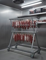 Curing and aging trolleys for cured meats and cheeses