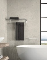Towel shelves for hotel bathrooms