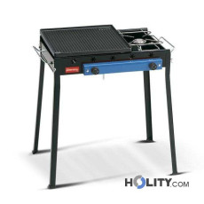 Gas barbecue with cast iron plate and traditional cooker h17026