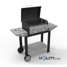 Gas barbecue with lava rock and wheels h17031