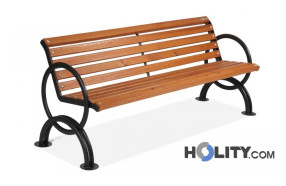 Panchina per arredo urbano in legno con braccioli h14018