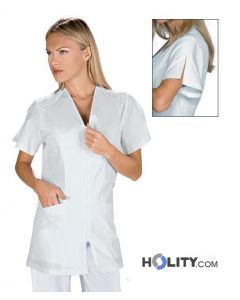 Casacca-donna-in-cotone-e-poliestere-con-zip-a-mezza-manica-h65104