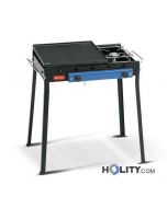 Gas barbecue with cast iron plate and traditional cooker h17026
