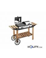 Gas barbecue with double plate and wooden frame h17034