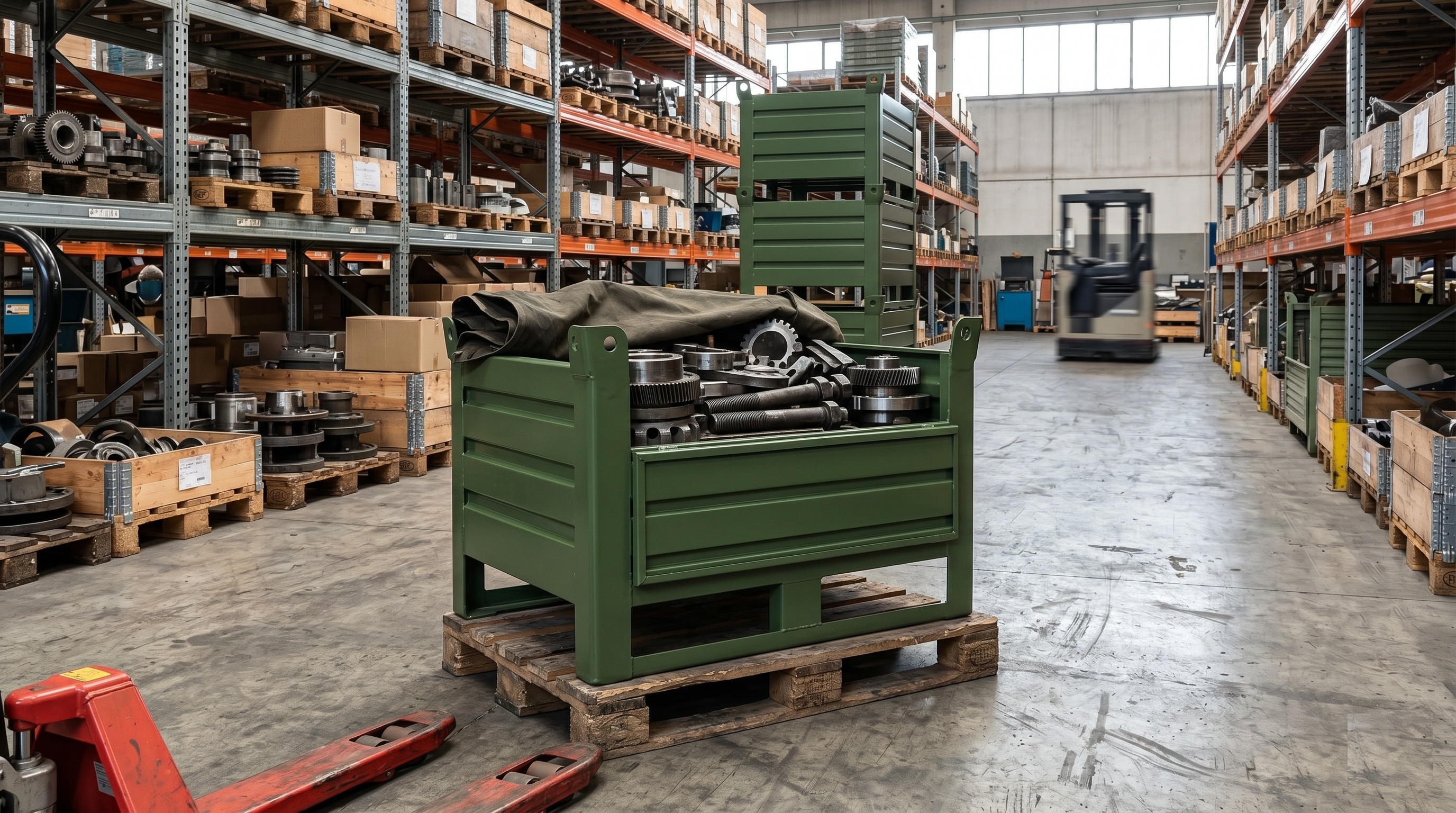 Metal warehouse containers: organization and efficiency