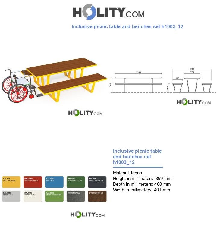 Inclusive picnic table and benches set h1003_12