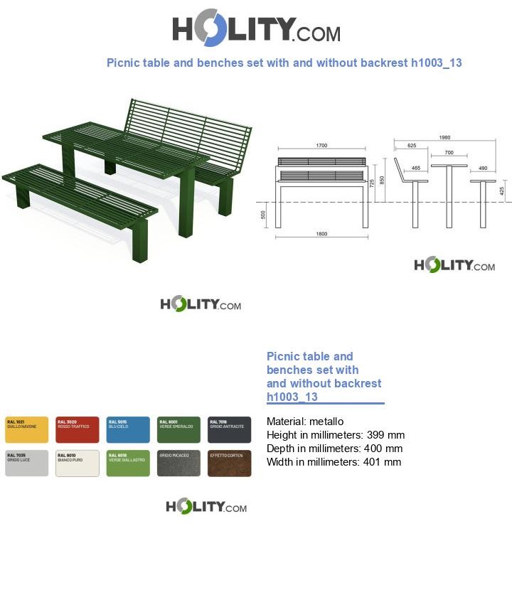 Picnic table and benches set with and without backrest h1003_13