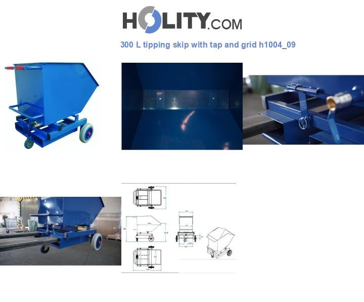 300 L tipping skip with tap and grid h1004_09