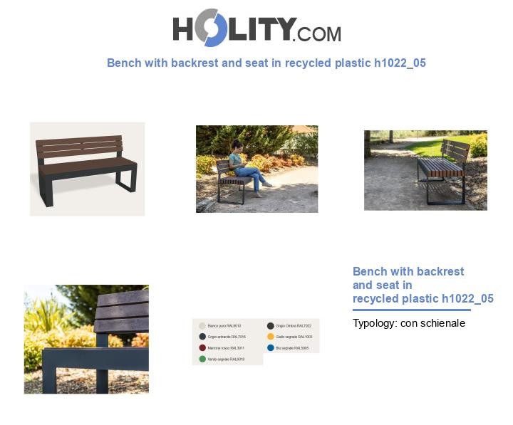 Bench with backrest and seat in recycled plastic h1022_05