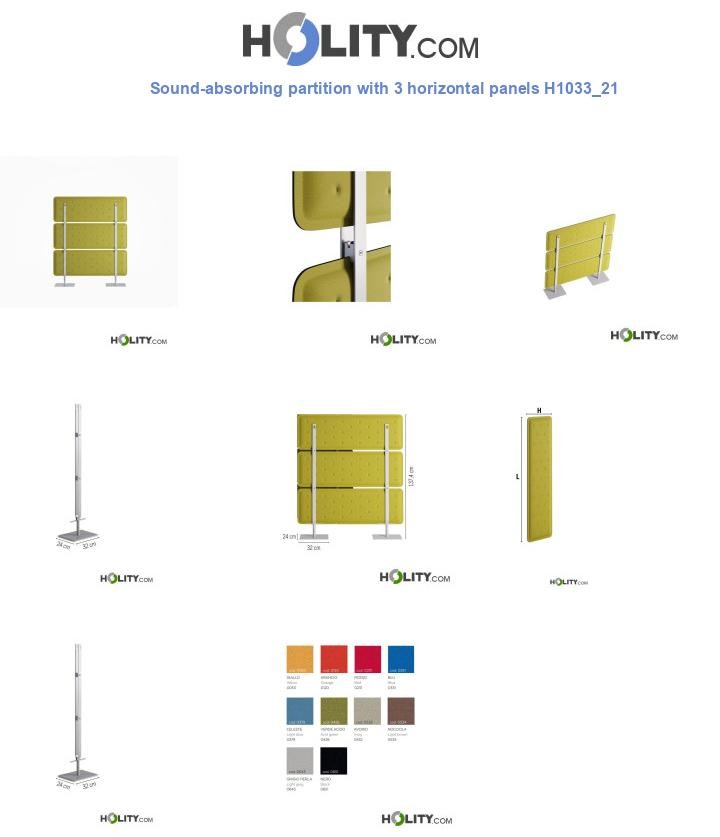 Sound-absorbing partition with 3 horizontal panels H1033_21