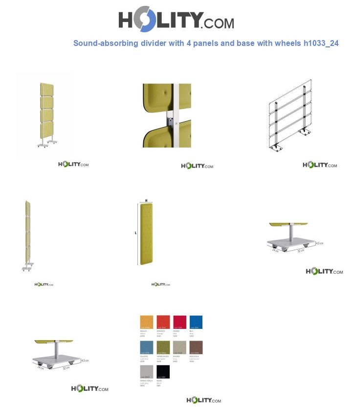 Sound-absorbing divider with 4 panels and base with wheels h1033_24