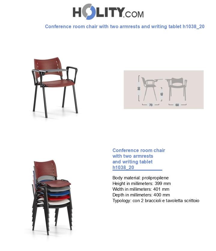 Conference room chair with two armrests and writing tablet h1038_20