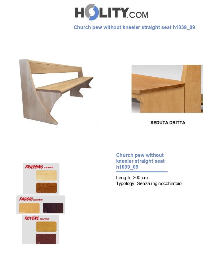 Church pew without kneeler straight seat h1039_09