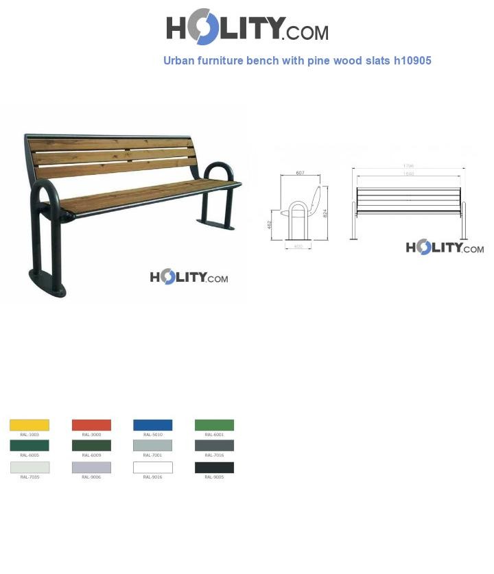 Urban furniture bench with pine wood slats h10905