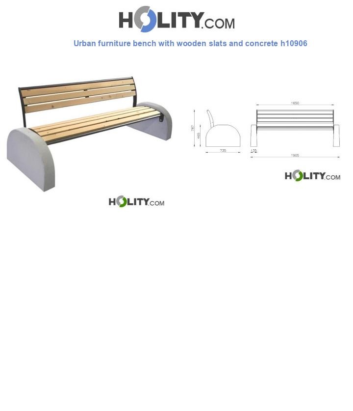 Urban furniture bench with wooden slats and concrete h10906