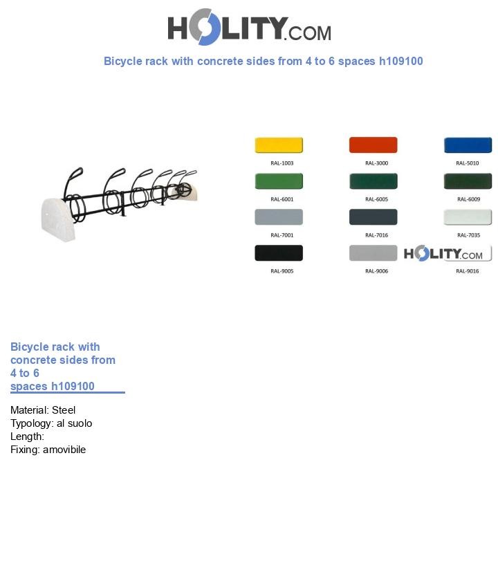 Bicycle rack with concrete sides from 4 to 6 spaces h109100