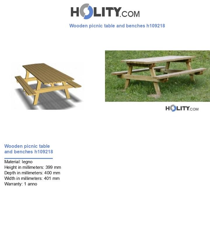 Wooden picnic table and benches h109218
