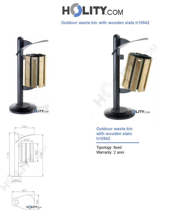 Outdoor waste bin with wooden slats h10942