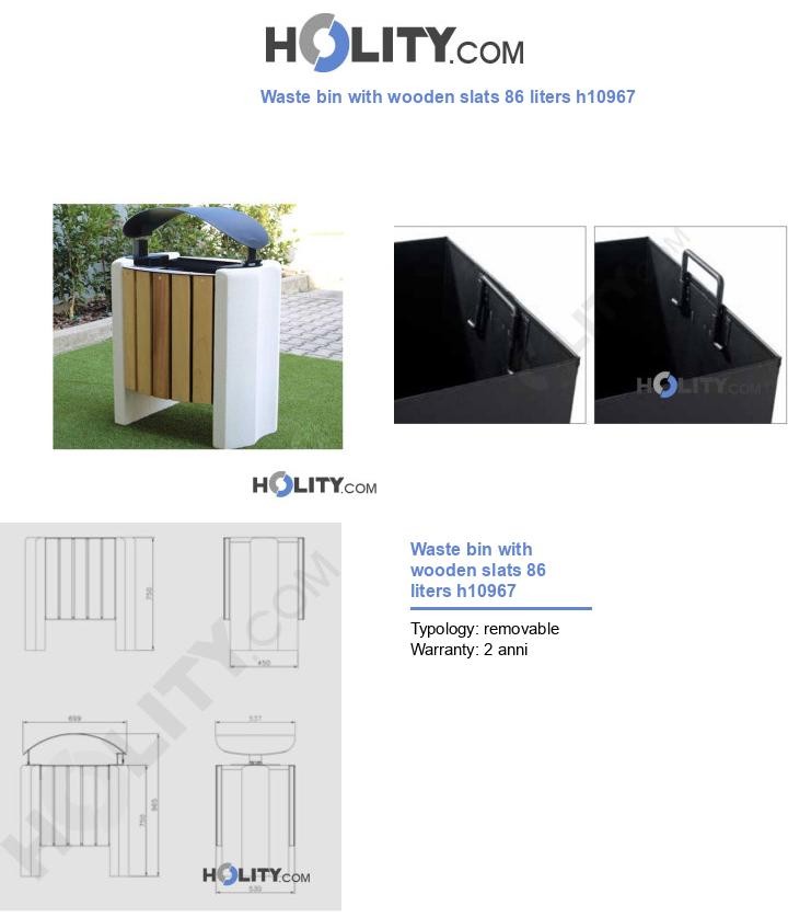Waste bin with wooden slats 86 liters h10967