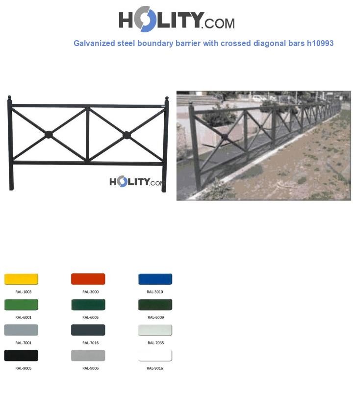 Galvanized steel boundary barrier with crossed diagonal bars h10993