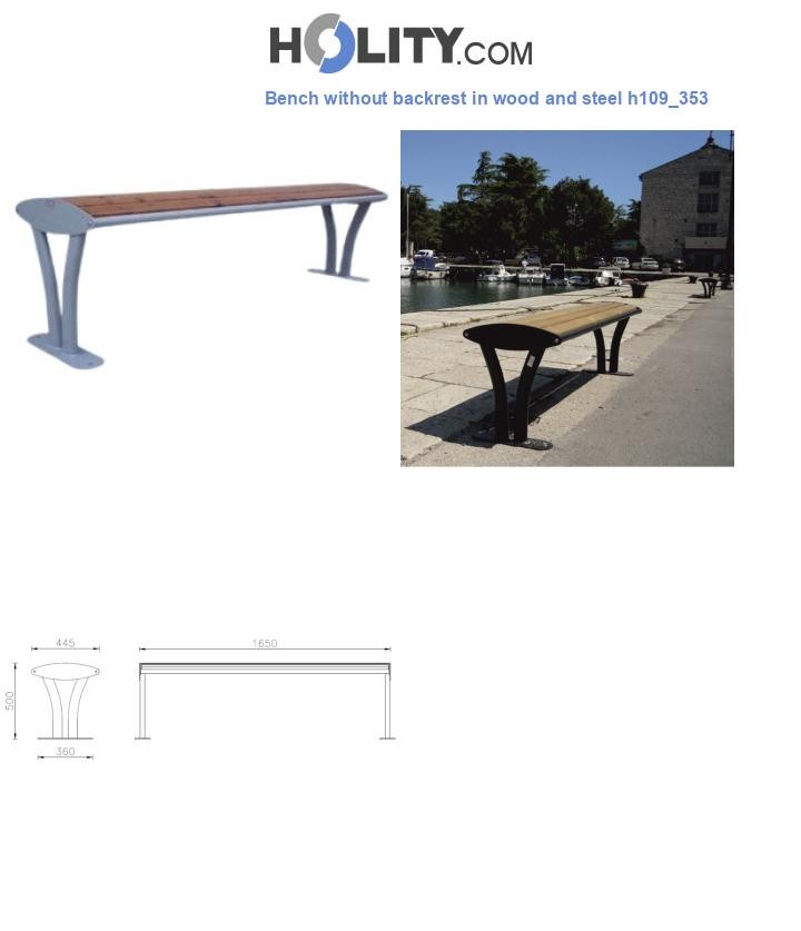 Bench without backrest in wood and steel h109_353