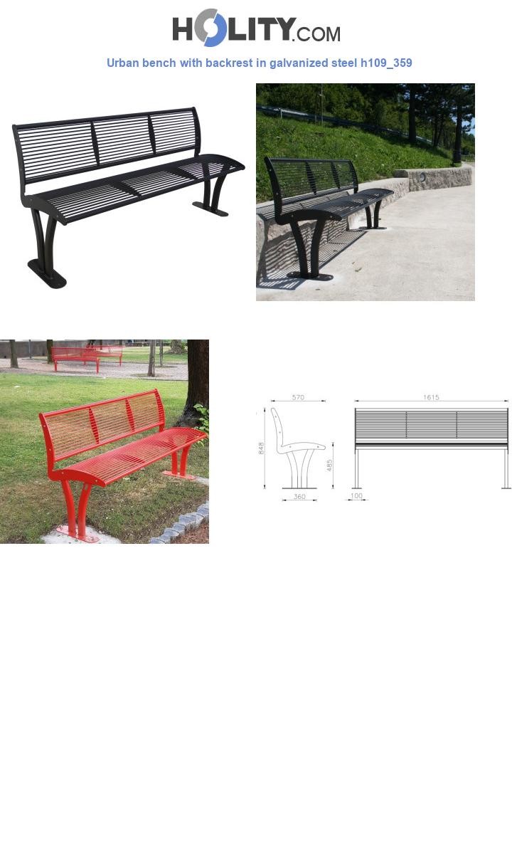 Urban bench with backrest in galvanized steel h109_359