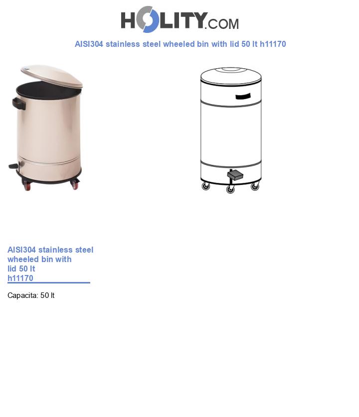 AISI304 stainless steel wheeled bin with lid 50 lt h11170