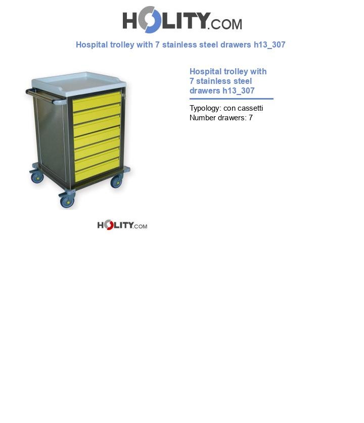 Hospital trolley with 7 stainless steel drawers h13_307