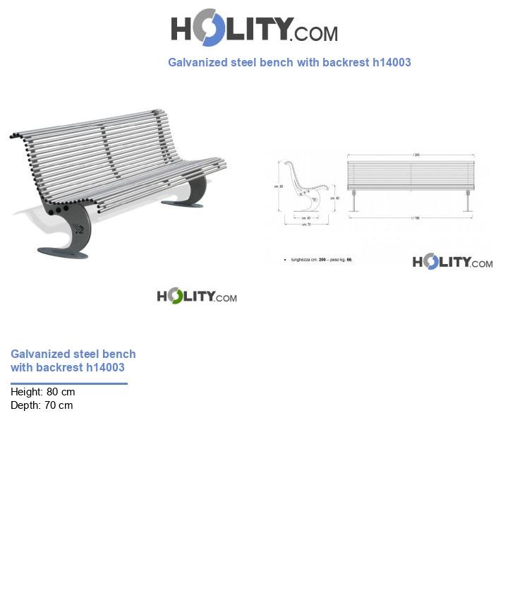 Galvanized steel bench with backrest h14003