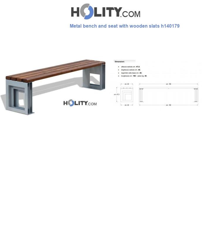Metal bench and seat with wooden slats h140179