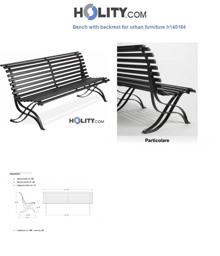 Bench with backrest for urban furniture h140184