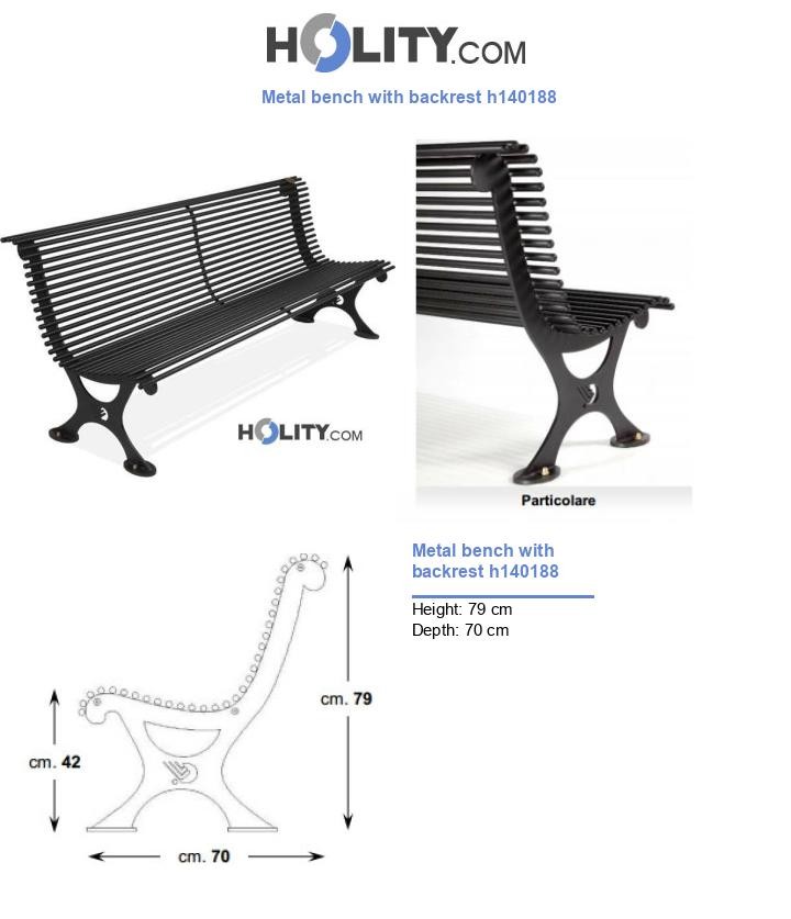Metal bench with backrest h140188