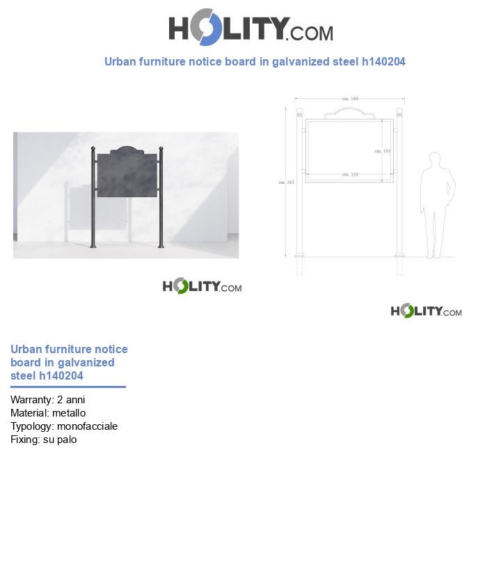 Urban furniture notice board in galvanized steel h140204