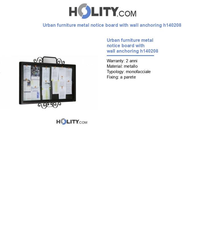 Urban furniture metal notice board with wall anchoring h140208