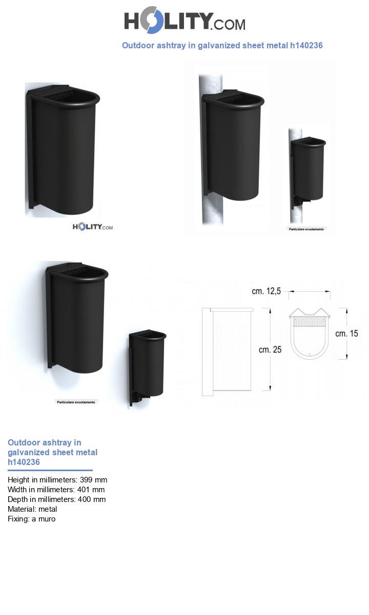 Outdoor ashtray in galvanized sheet metal h140236