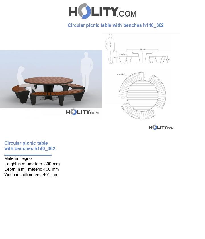 Circular picnic table with benches h140_362