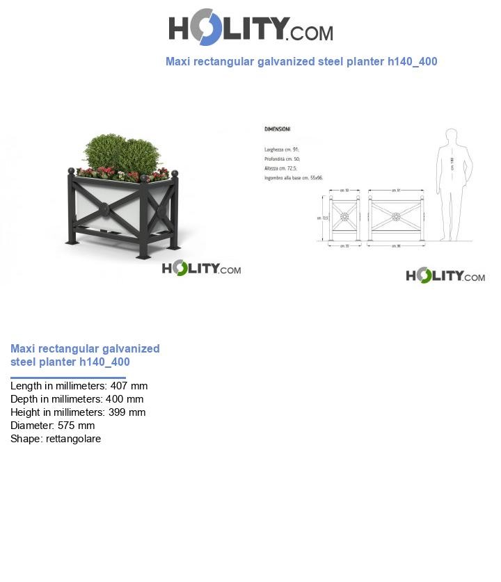 Maxi rectangular galvanized steel planter h140_400