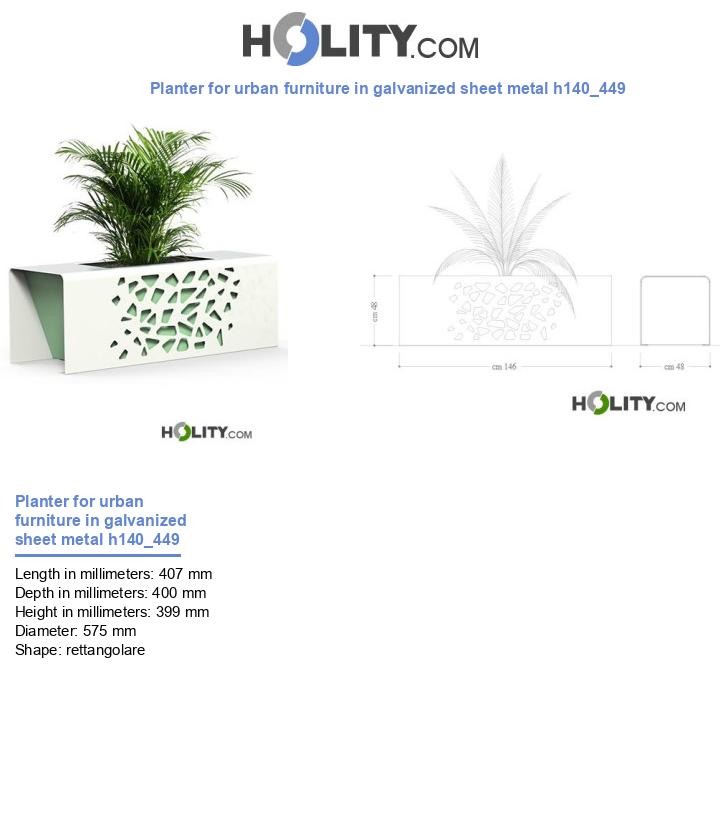 Planter for urban furniture in galvanized sheet metal h140_449