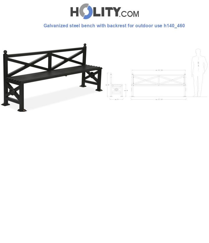 Galvanized steel bench with backrest for outdoor use h140_460