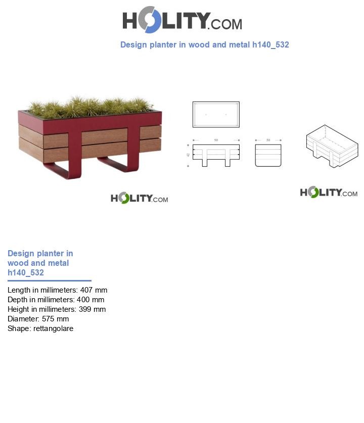 Design planter in wood and metal h140_532