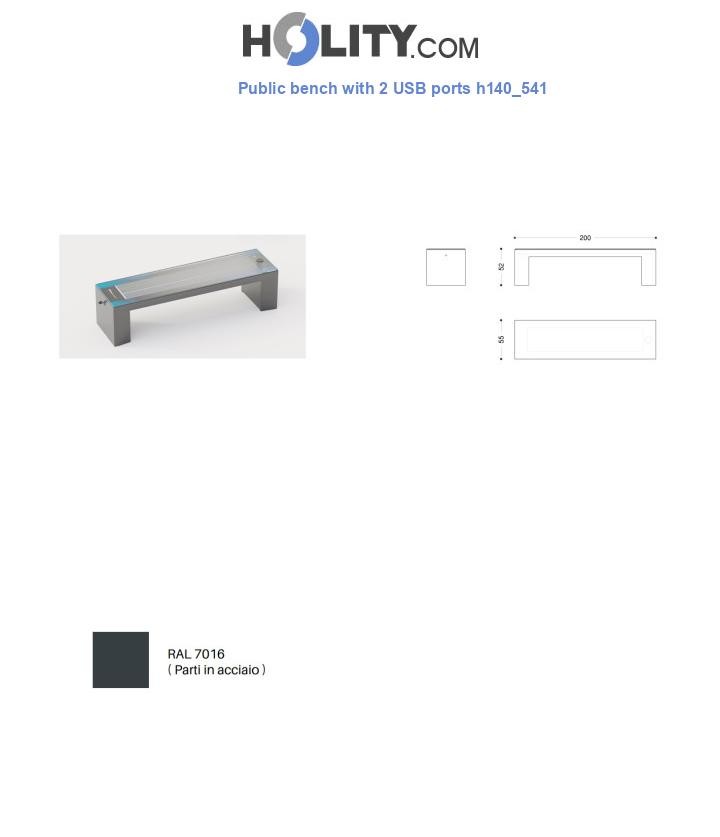 Public bench with 2 USB ports h140_541