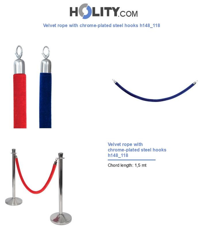 Velvet rope with chrome-plated steel hooks h148_118