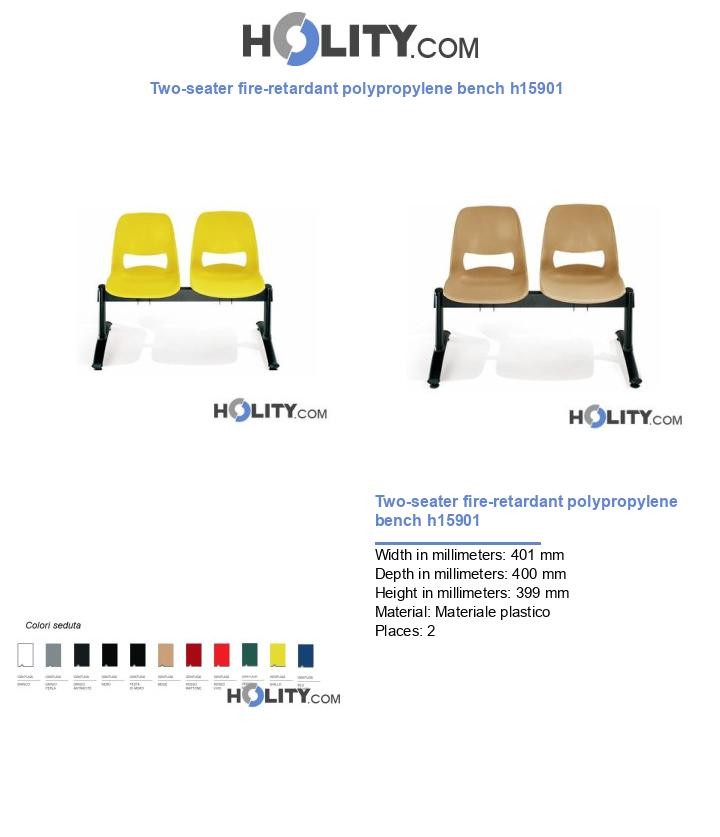 Two-seater fire-retardant polypropylene bench h15901