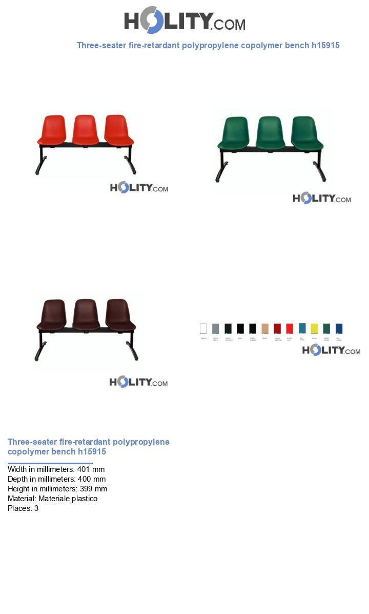 Three-seater fire-retardant polypropylene copolymer bench h15915