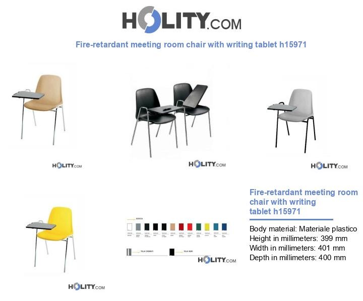 Fire-retardant meeting room chair with writing tablet h15971