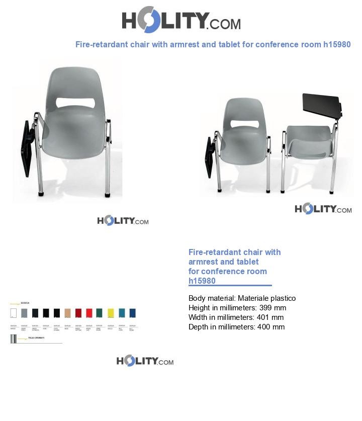 Fire-retardant chair with armrest and tablet for conference room h15980