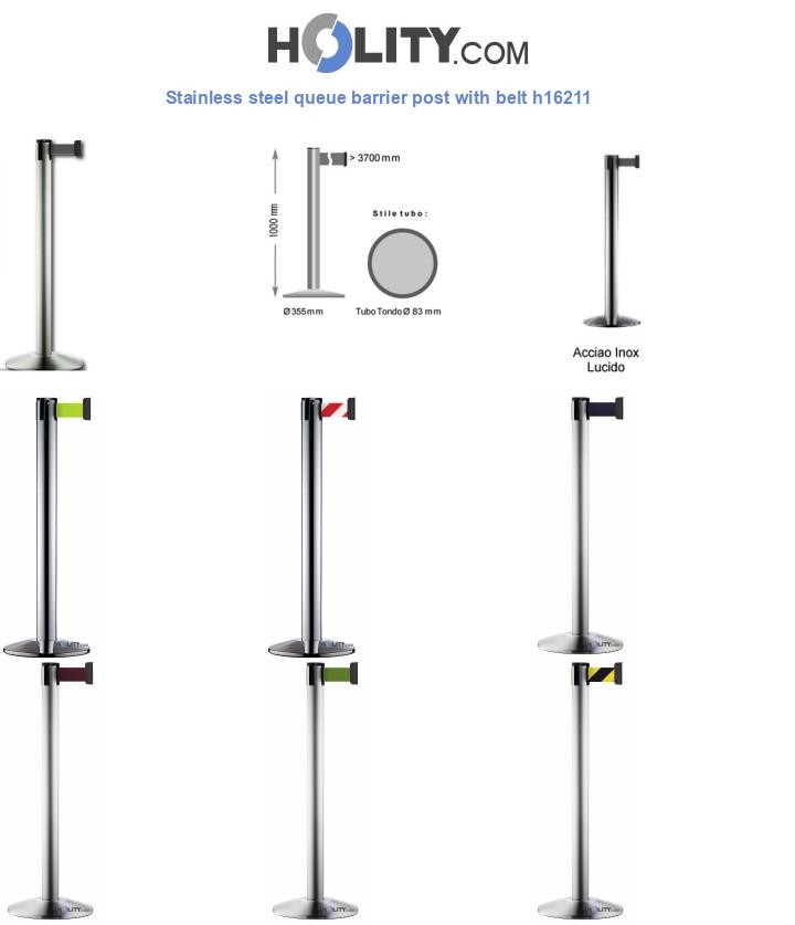 Stainless steel queue barrier post with belt h16211