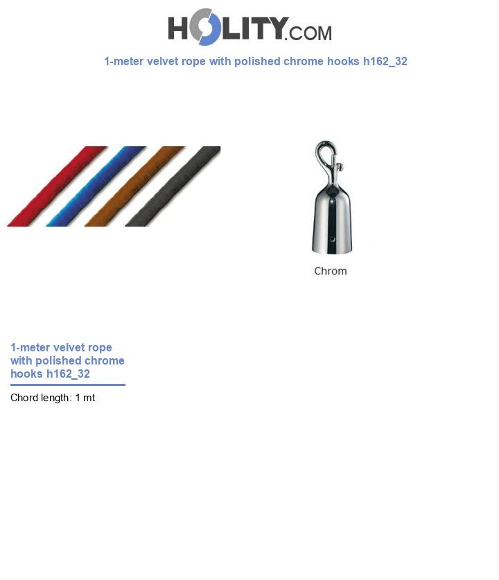 1-meter velvet rope with polished chrome hooks h162_32