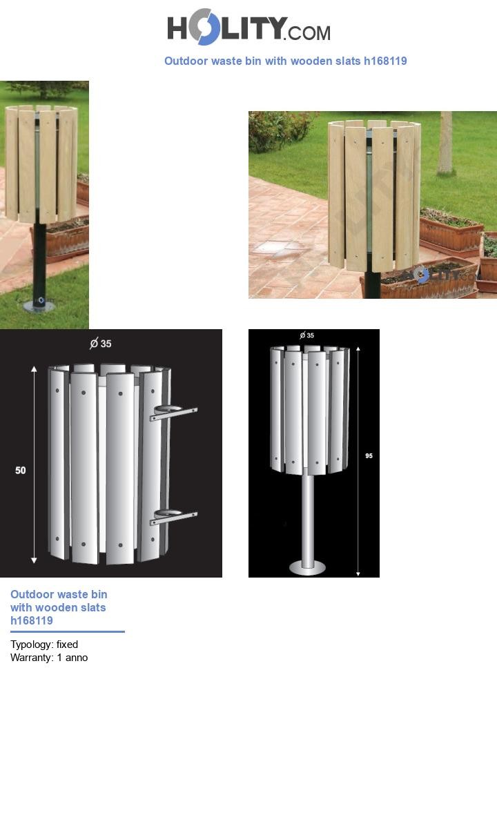 Outdoor waste bin with wooden slats h168119